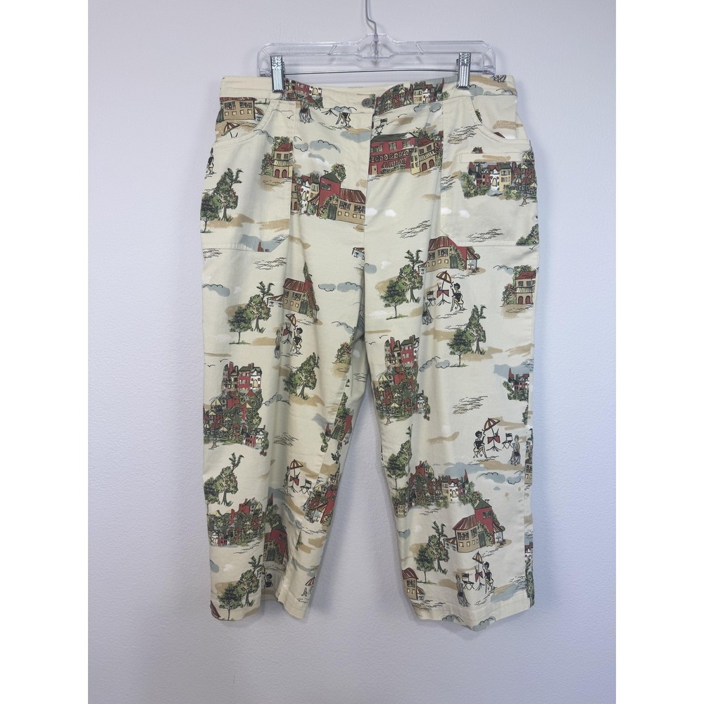 Chico's Capri Pants Women's 3 Multicolor Mediterranean Seaside Print Stretch